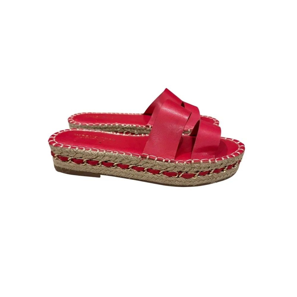 Marc New York Andrew Marc 5.5 Red Leather Espadrille Platform Maggie Sandals